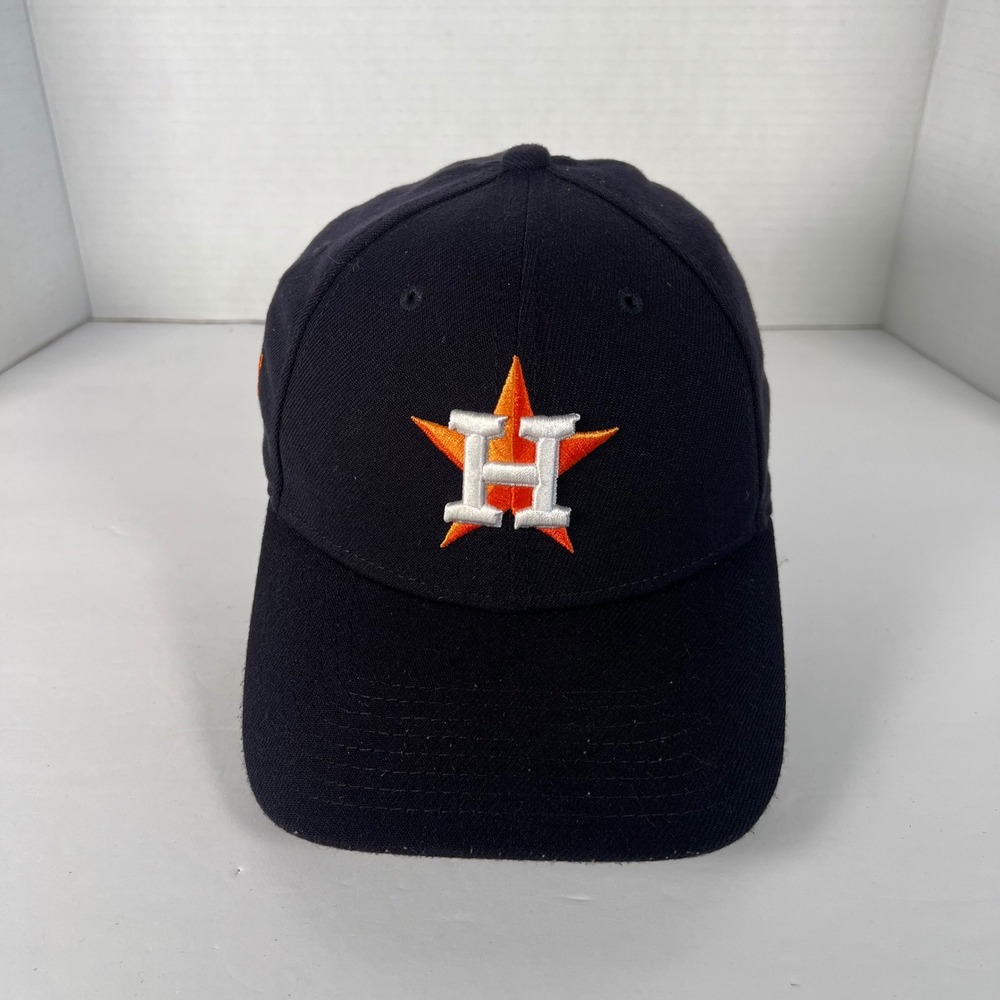New Era Houston Astros Baseball Cap Black Orange Embroidered‎ Logo Flex Fit S/M